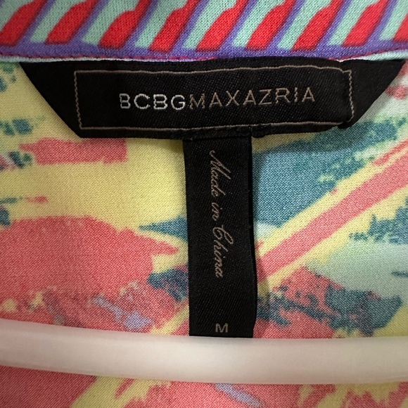 BCBGMaxAzria Colorful Abstract Midi Wrap Dress, Size Medium - Picture 2 of 6